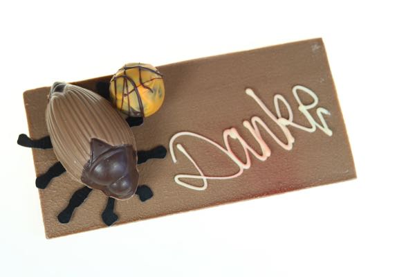 Dek. Tafel klein mit Maikäfer und Praline